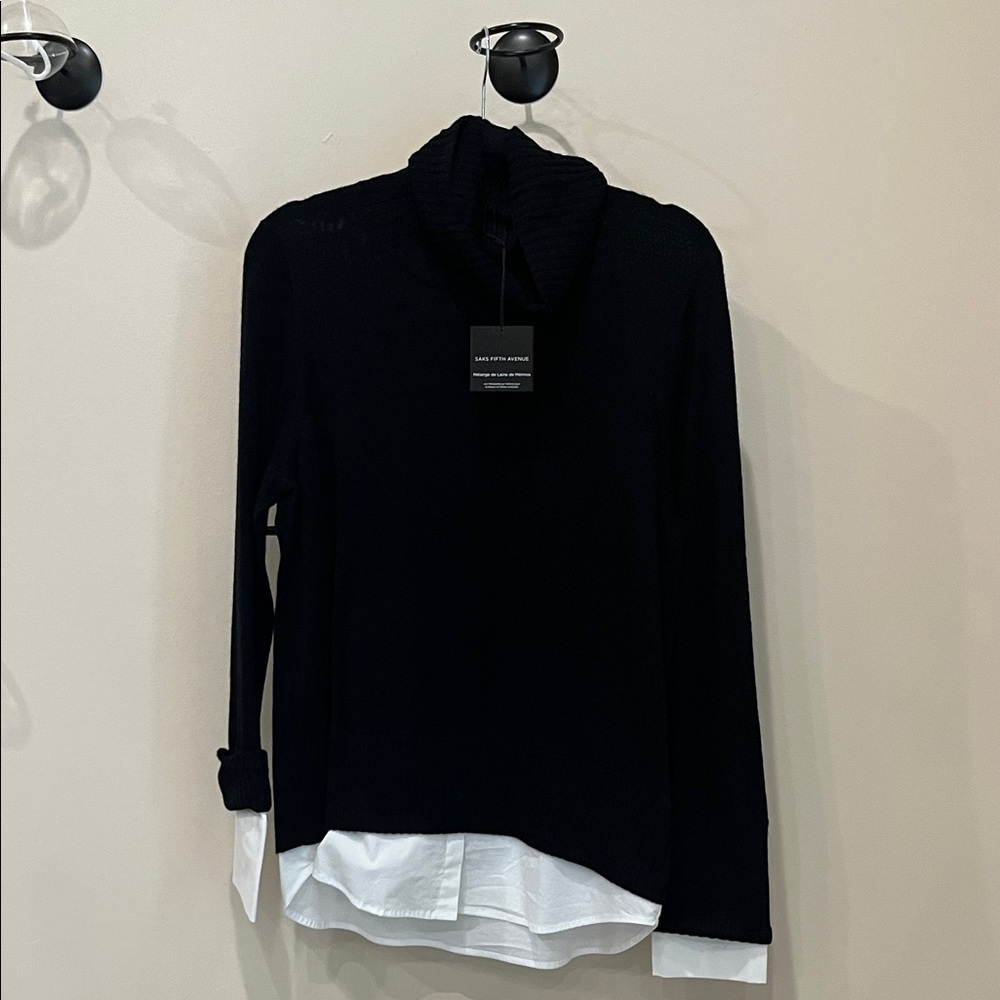 NWT Saks Fifth Avenue Black Merino Turtleneck Sweater
